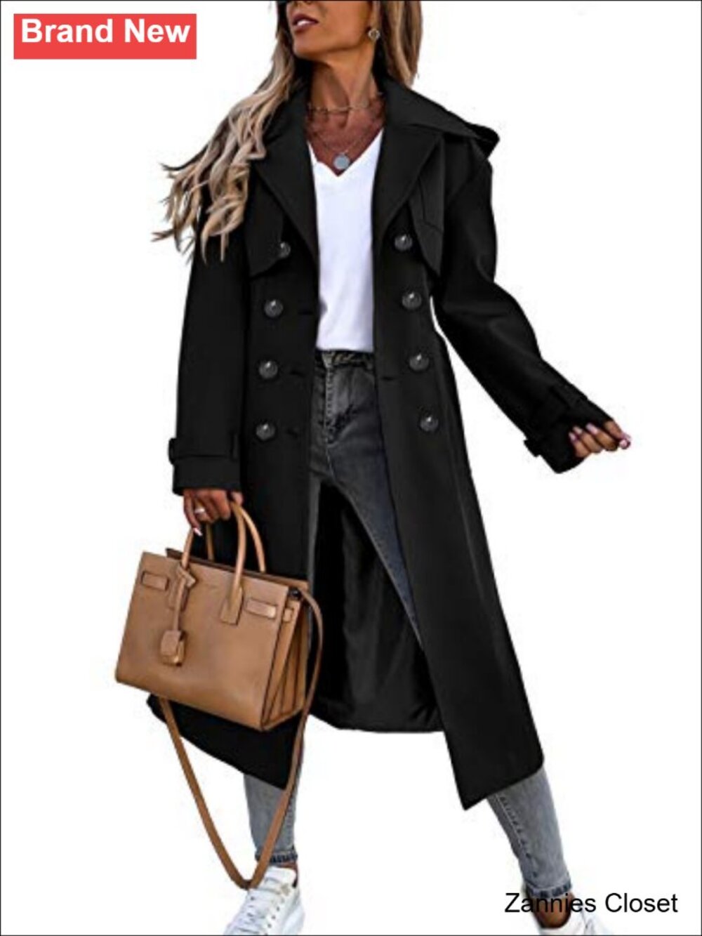 ✨ Fisoew Double Breasted Trench Coat Windproof Classic Overcoat